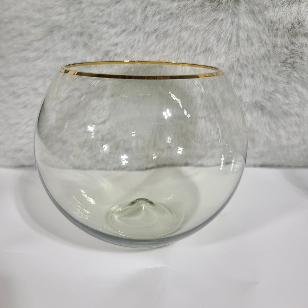 Anthropologie 24k Gold Rimmed Stwmless Wine Glasses, Set Of 4, GREEN, Brand New